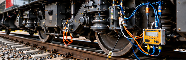 Messsensoren und Prüftechnik am Fahrwerk eines Schienenfahrzeugs